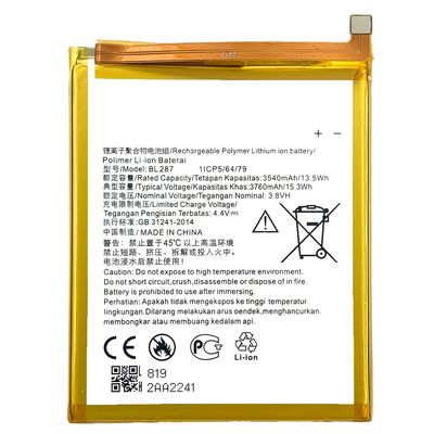 Batterie BL287 haute capacité et performances pour téléphone portable Lenovo K9 Note 2018 Noir